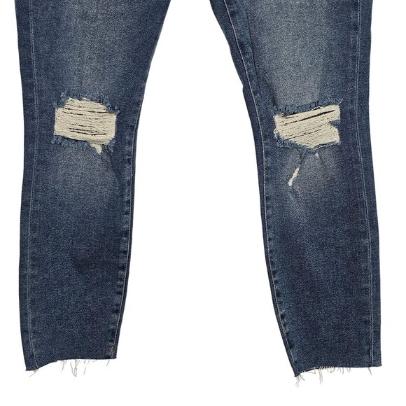 Good American Crop Raw Edge Skinny Jeans Distressed Blue Denim Womens 12/31 - Picture 5 of 16